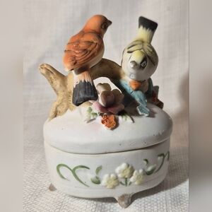 Decorative Vintagenumbered Ceramic Trinket Box with Birds